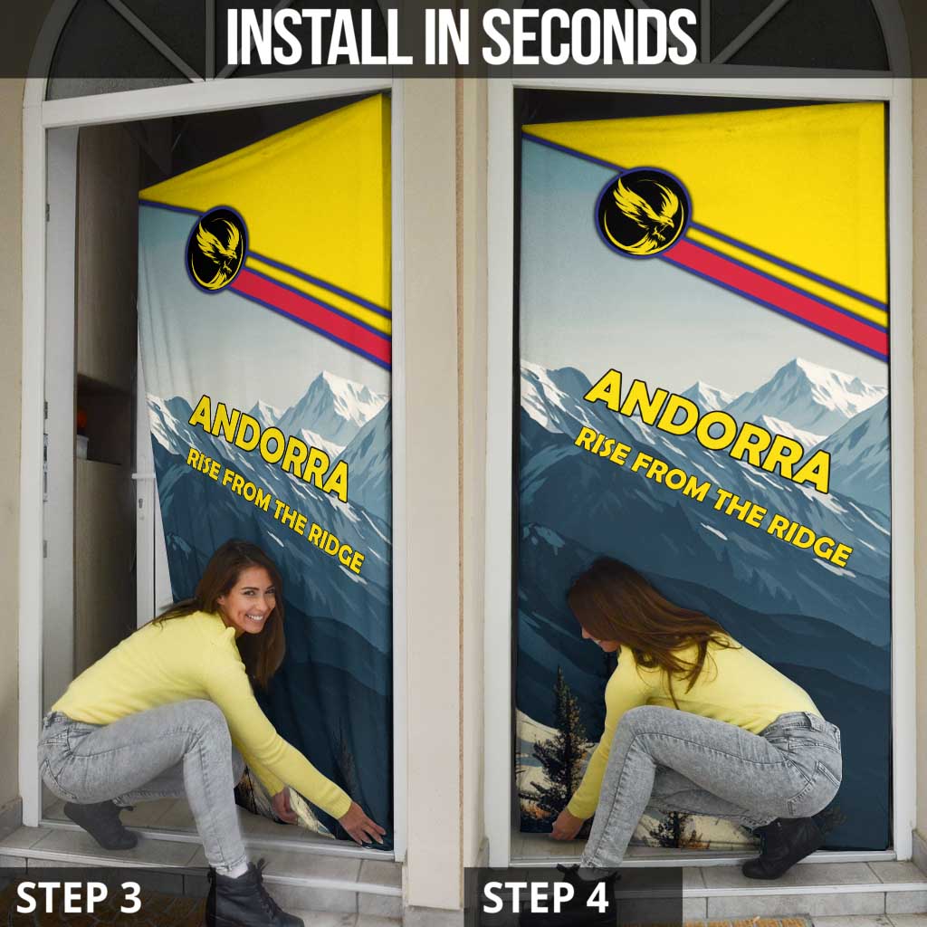 Andorra Door Cover with Mountain Ridge and Eagle Emblem Design - Wonder Print Shop