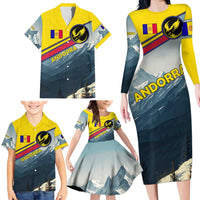 Andorra Family Matching Long Sleeve Bodycon Dress and Hawaiian Shirt with Mountain Ridge and Eagle Emblem Design - Wonder Print Shop