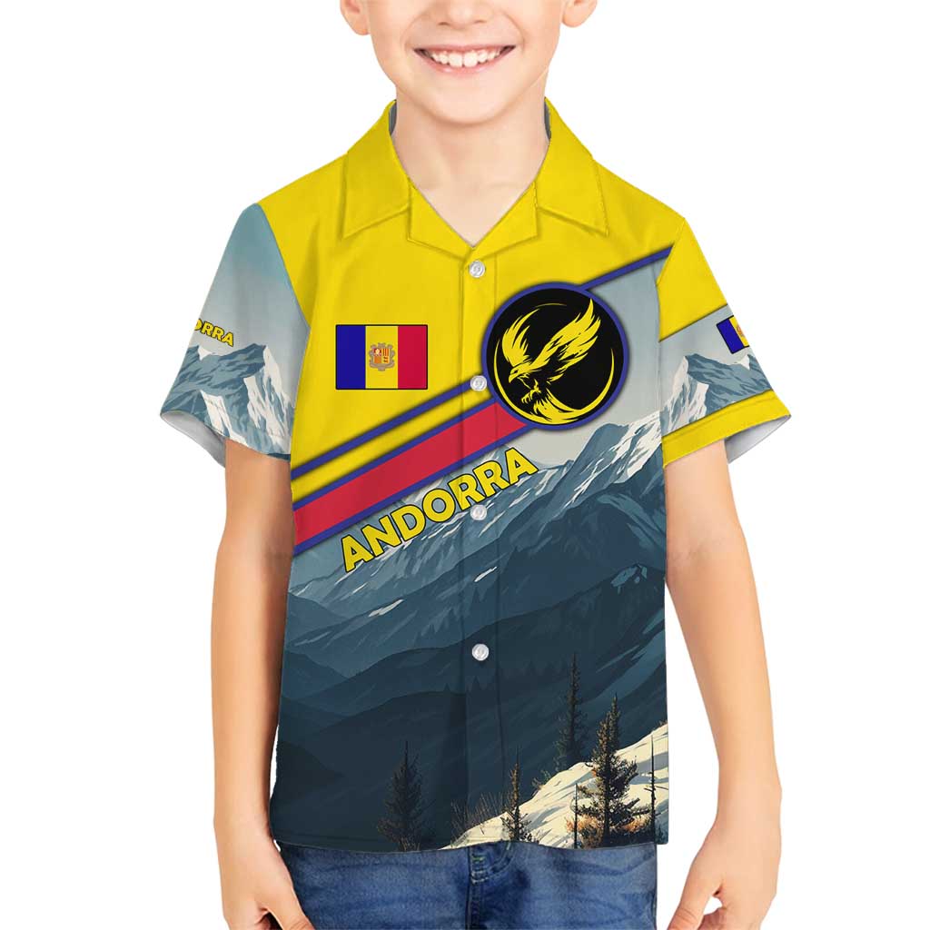 Andorra Family Matching Long Sleeve Bodycon Dress and Hawaiian Shirt with Mountain Ridge and Eagle Emblem Design - Wonder Print Shop