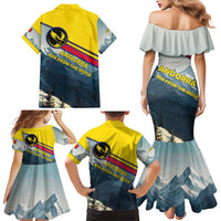 Andorra Family Matching Mermaid Dress and Hawaiian Shirt with Mountain Ridge and Eagle Emblem Design - Wonder Print Shop