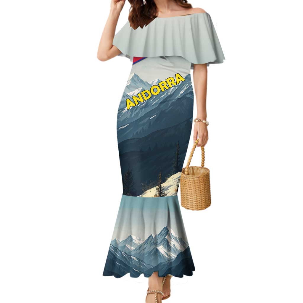 Andorra Family Matching Mermaid Dress and Hawaiian Shirt with Mountain Ridge and Eagle Emblem Design - Wonder Print Shop