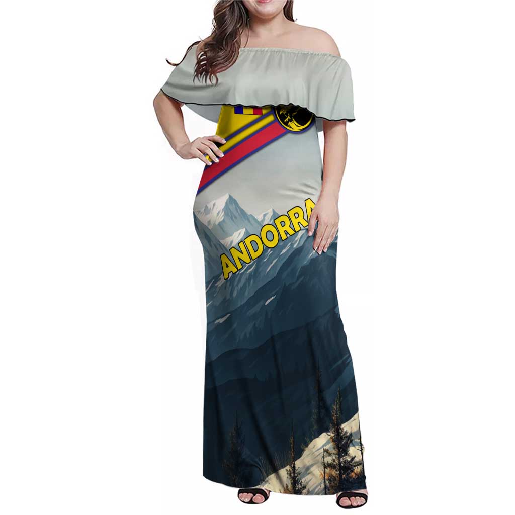 Andorra Family Matching Off Shoulder Maxi Dress and Hawaiian Shirt with Mountain Ridge and Eagle Emblem Design - Wonder Print Shop