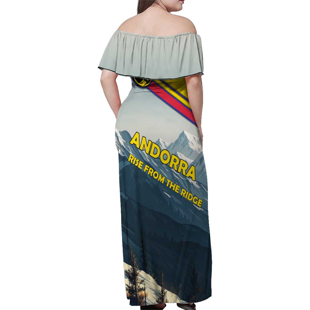 Andorra Family Matching Off Shoulder Maxi Dress and Hawaiian Shirt with Mountain Ridge and Eagle Emblem Design - Wonder Print Shop