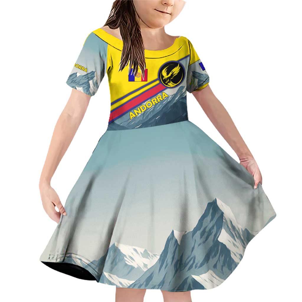 Andorra Family Matching Off Shoulder Short Dress and Hawaiian Shirt with Mountain Ridge and Eagle Emblem Design - Wonder Print Shop