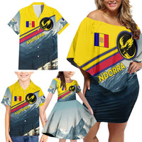 Andorra Family Matching Off Shoulder Short Dress and Hawaiian Shirt with Mountain Ridge and Eagle Emblem Design - Wonder Print Shop
