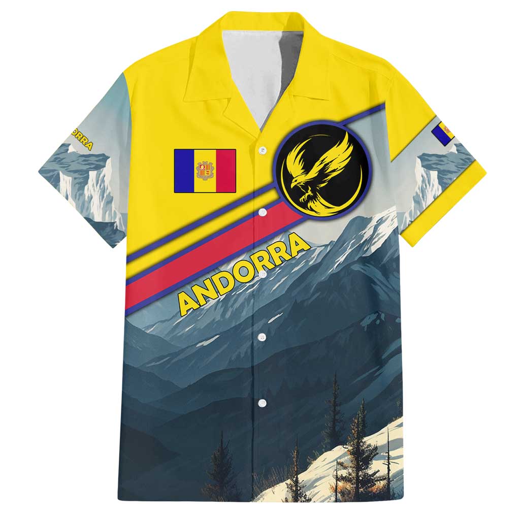 Andorra Family Matching Off Shoulder Short Dress and Hawaiian Shirt with Mountain Ridge and Eagle Emblem Design - Wonder Print Shop