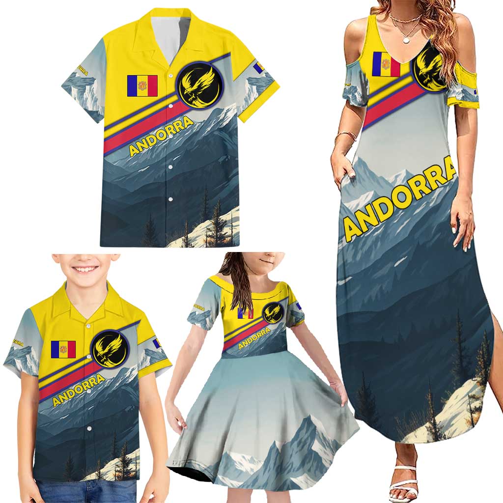 Andorra Family Matching Summer Maxi Dress and Hawaiian Shirt with Mountain Ridge and Eagle Emblem Design - Wonder Print Shop