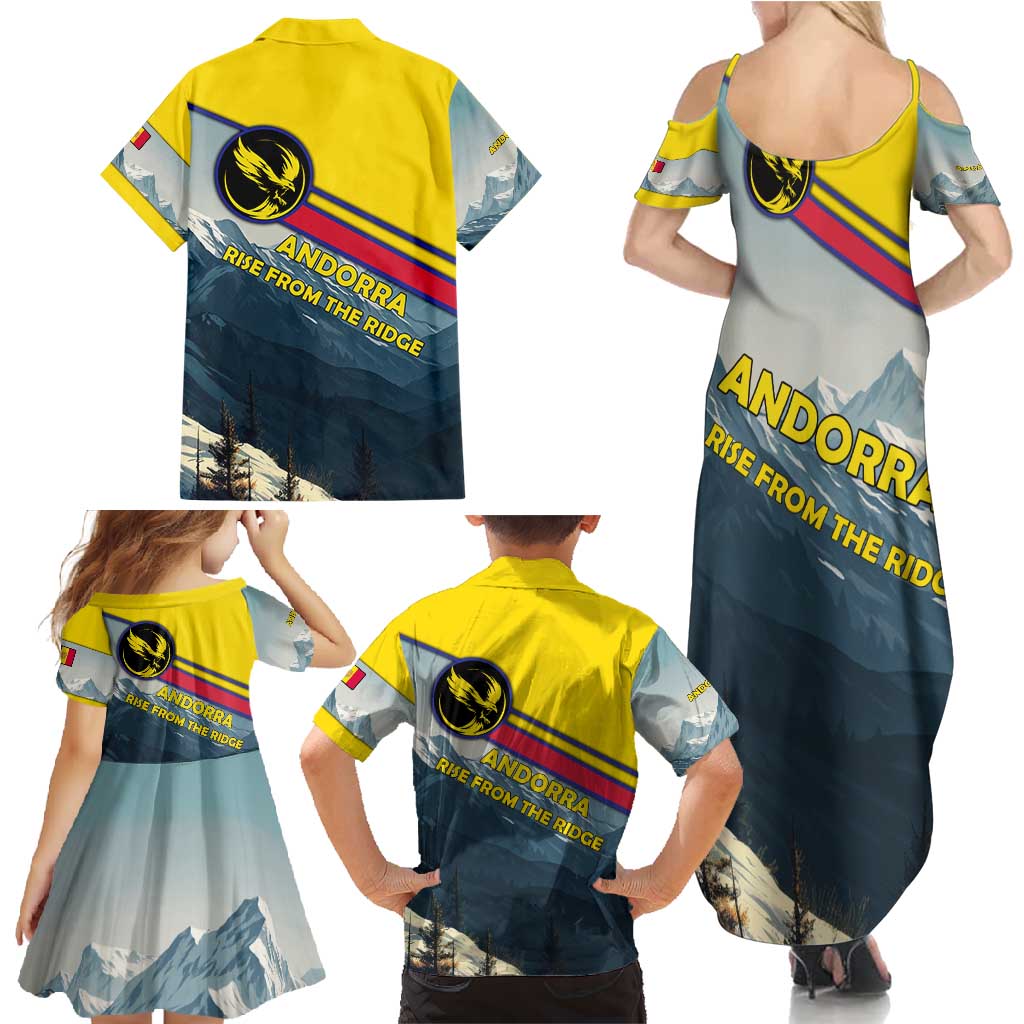 Andorra Family Matching Summer Maxi Dress and Hawaiian Shirt with Mountain Ridge and Eagle Emblem Design - Wonder Print Shop