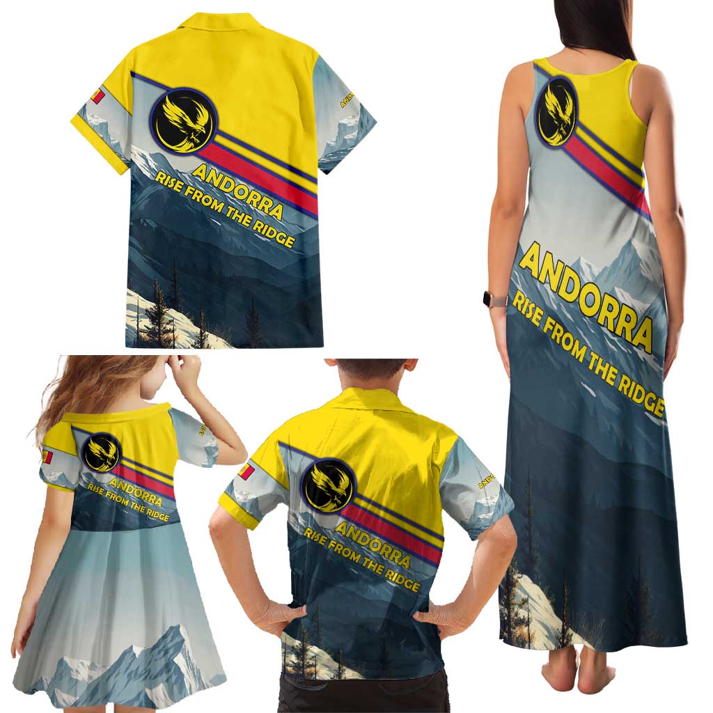 Andorra Family Matching Tank Maxi Dress and Hawaiian Shirt with Mountain Ridge and Eagle Emblem Design - Wonder Print Shop