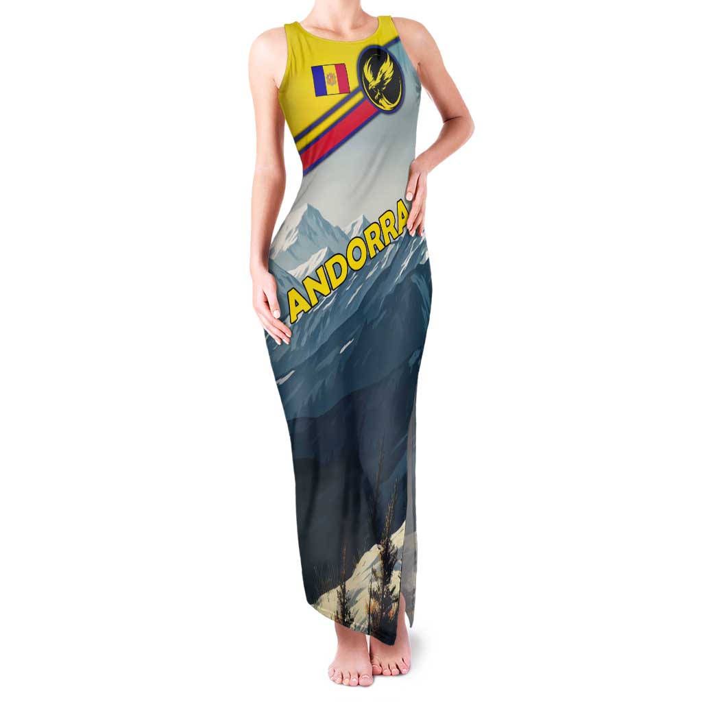 Andorra Family Matching Tank Maxi Dress and Hawaiian Shirt with Mountain Ridge and Eagle Emblem Design - Wonder Print Shop