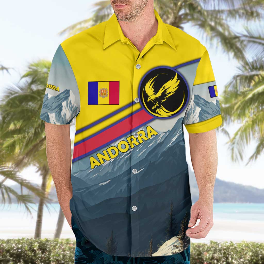 Andorra Hawaiian Shirt with Mountain Ridge and Eagle Emblem Design - Wonder Print Shop