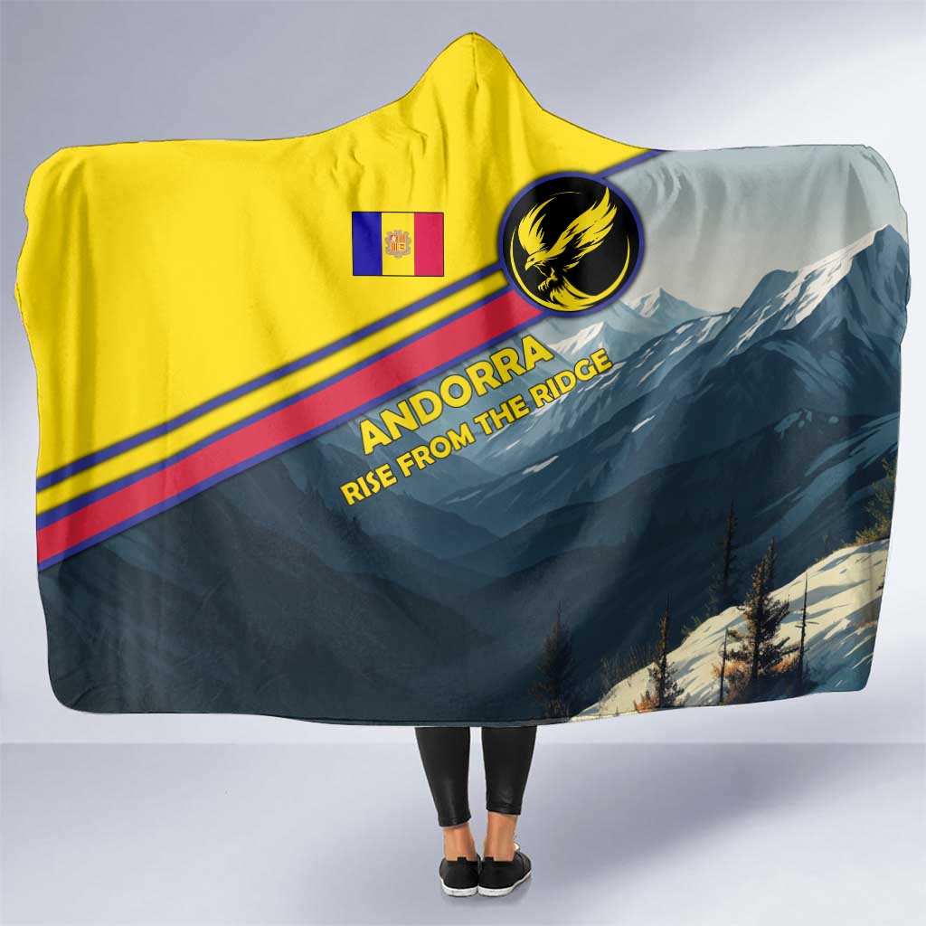 Andorra Hooded Blanket with Mountain Ridge and Eagle Emblem Design - Wonder Print Shop