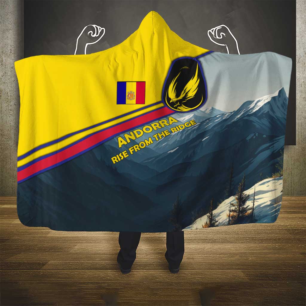Andorra Hooded Blanket with Mountain Ridge and Eagle Emblem Design - Wonder Print Shop