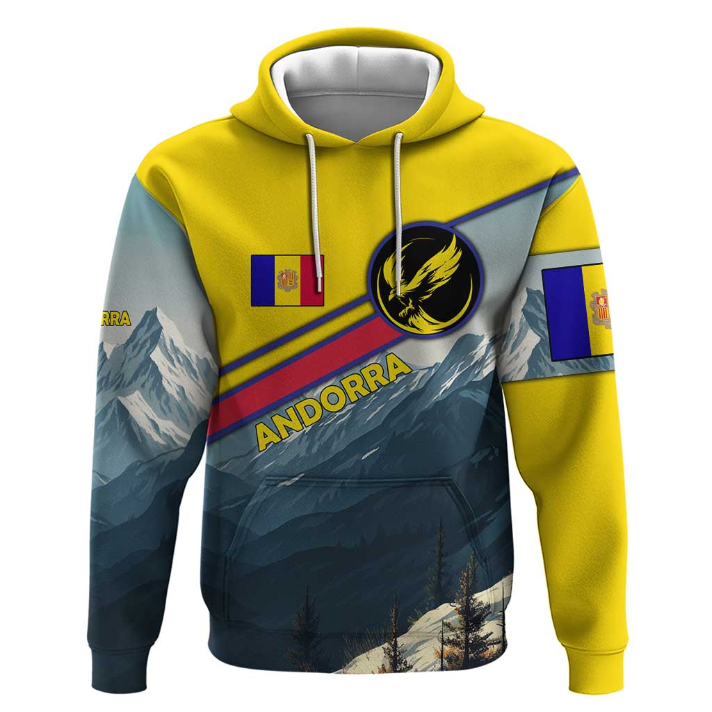 Andorra Hoodie with Mountain Ridge and Eagle Emblem Design - Wonder Print Shop