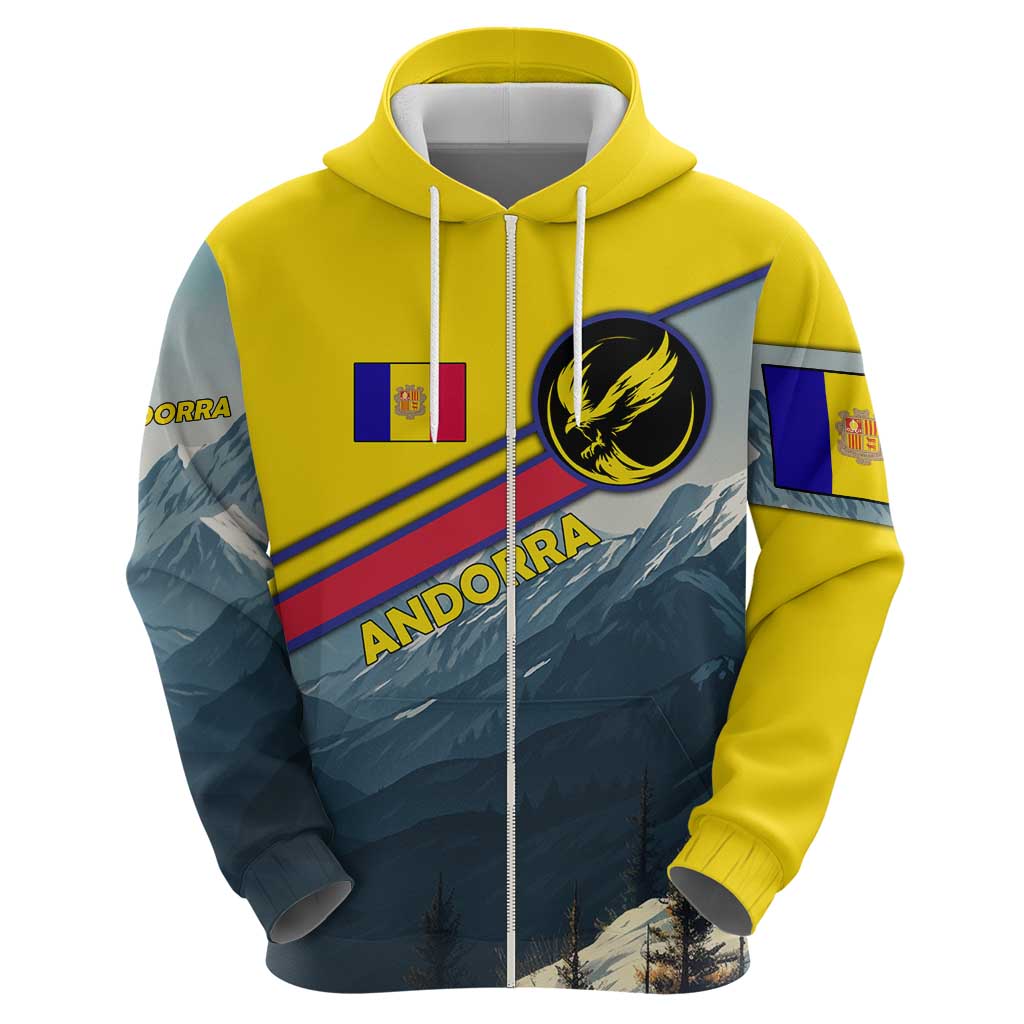 Andorra Hoodie with Mountain Ridge and Eagle Emblem Design - Wonder Print Shop
