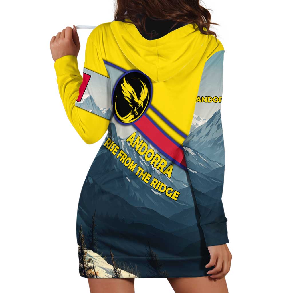 Andorra Hoodie Dress with Mountain Ridge and Eagle Emblem Design - Wonder Print Shop