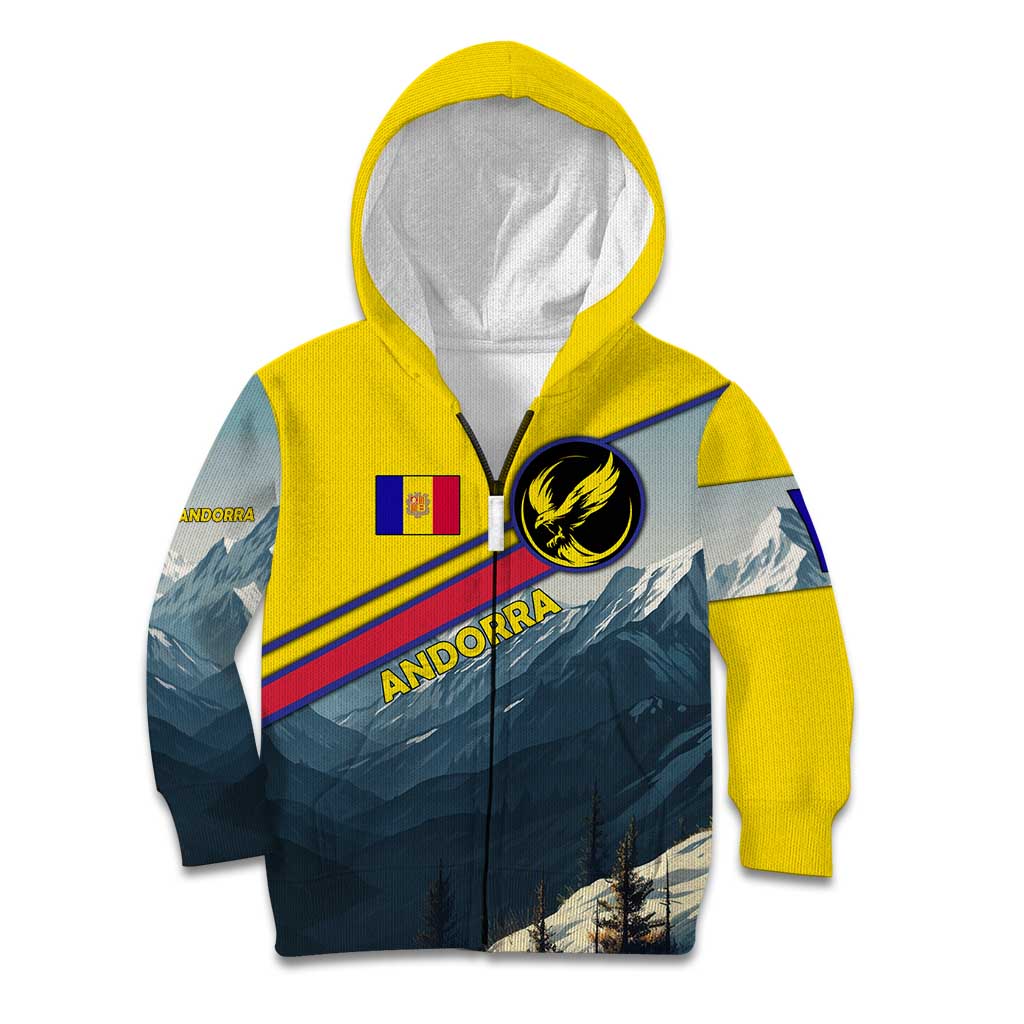 Andorra Kid Hoodie with Mountain Ridge and Eagle Emblem Design - Wonder Print Shop