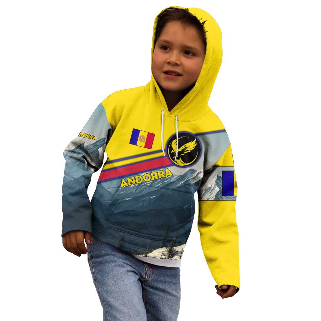 Andorra Kid Hoodie with Mountain Ridge and Eagle Emblem Design - Wonder Print Shop