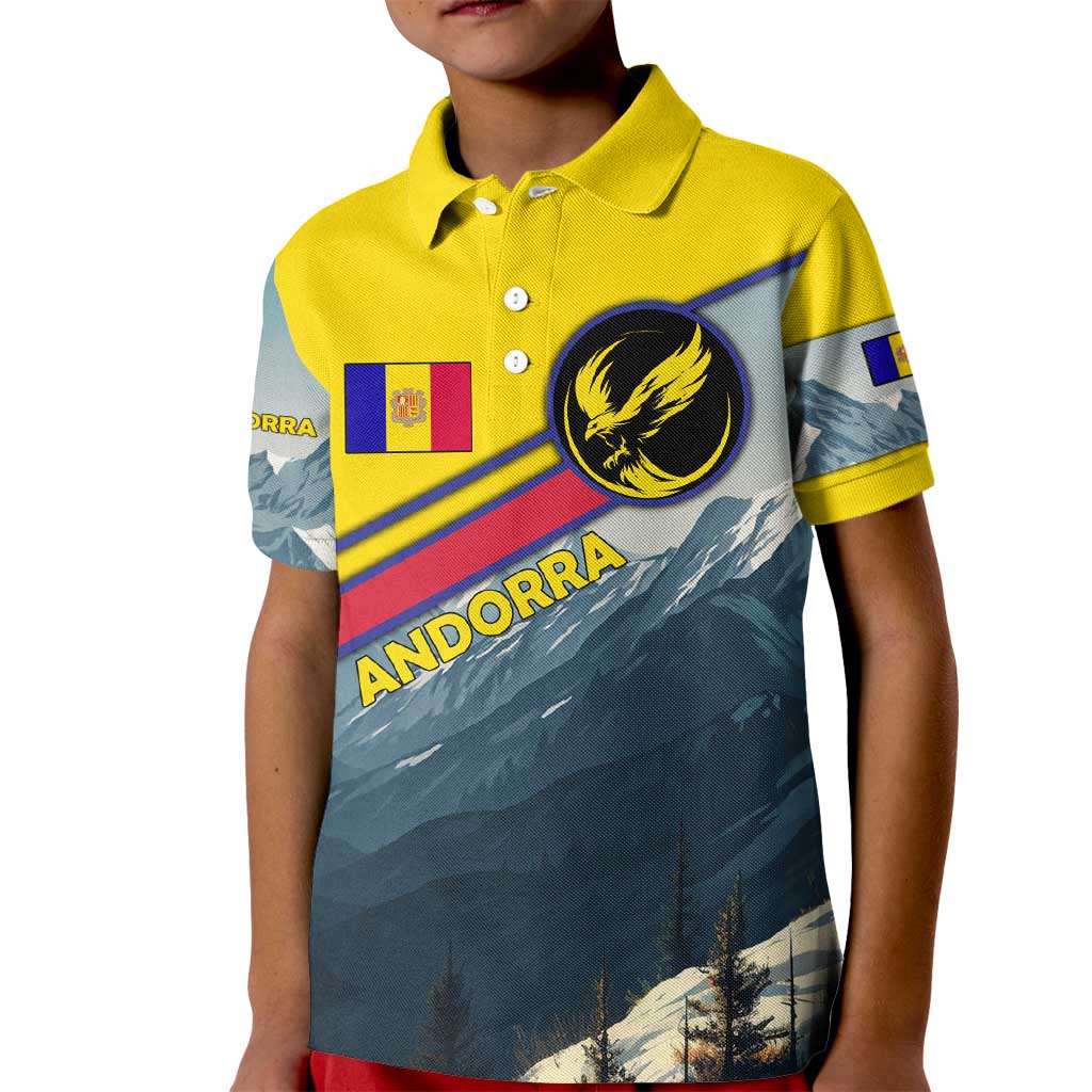 Andorra Kid Polo Shirt with Mountain Ridge and Eagle Emblem Design - Wonder Print Shop