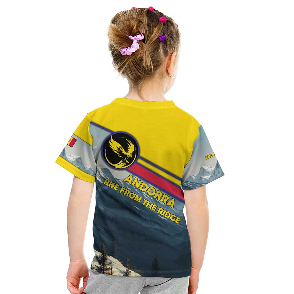 Andorra Kid T Shirt with Mountain Ridge and Eagle Emblem Design - Wonder Print Shop