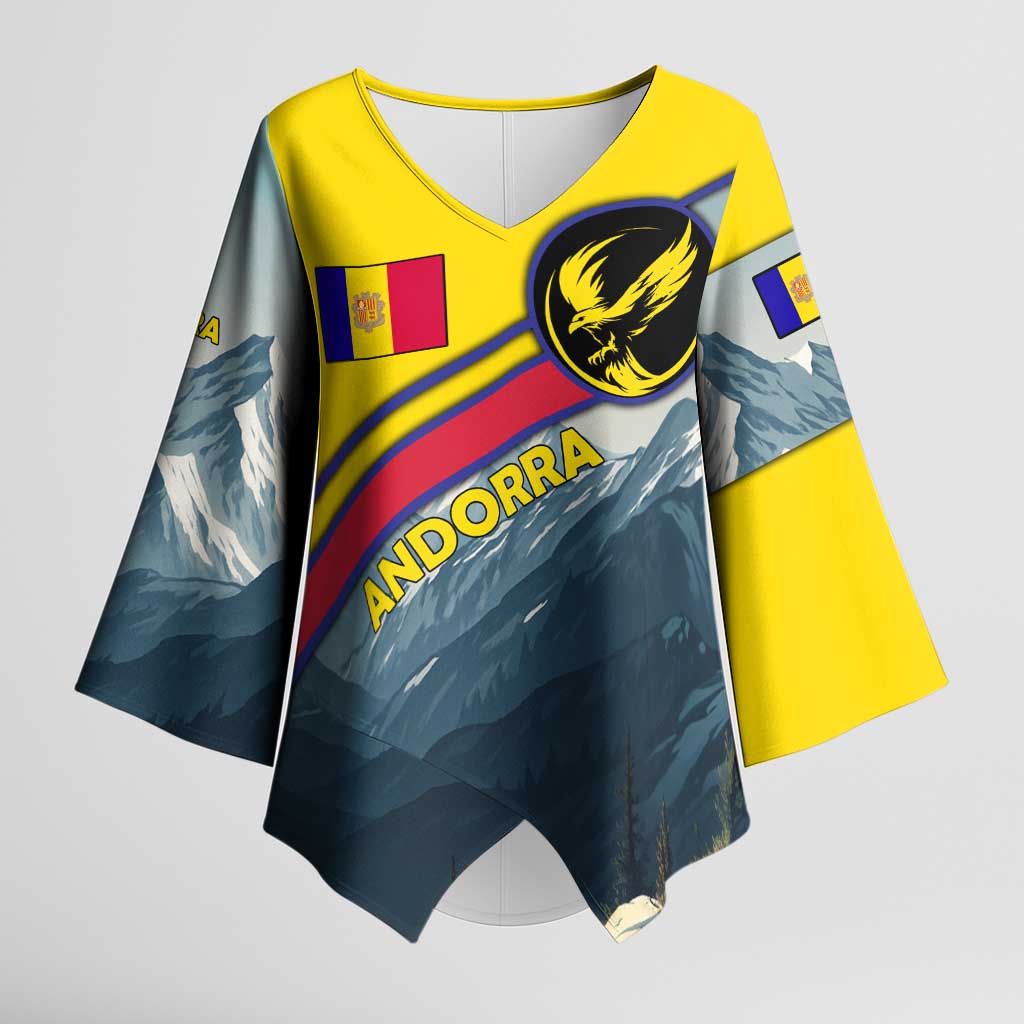 Andorra Kimono Sleeve Blouse with Mountain Ridge and Eagle Emblem Design - Wonder Print Shop
