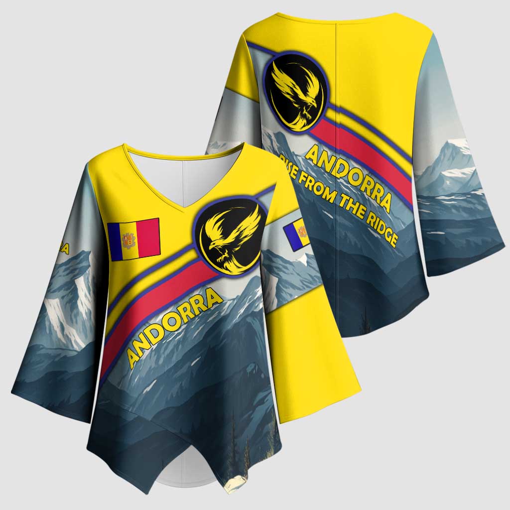 Andorra Kimono Sleeve Blouse with Mountain Ridge and Eagle Emblem Design - Wonder Print Shop