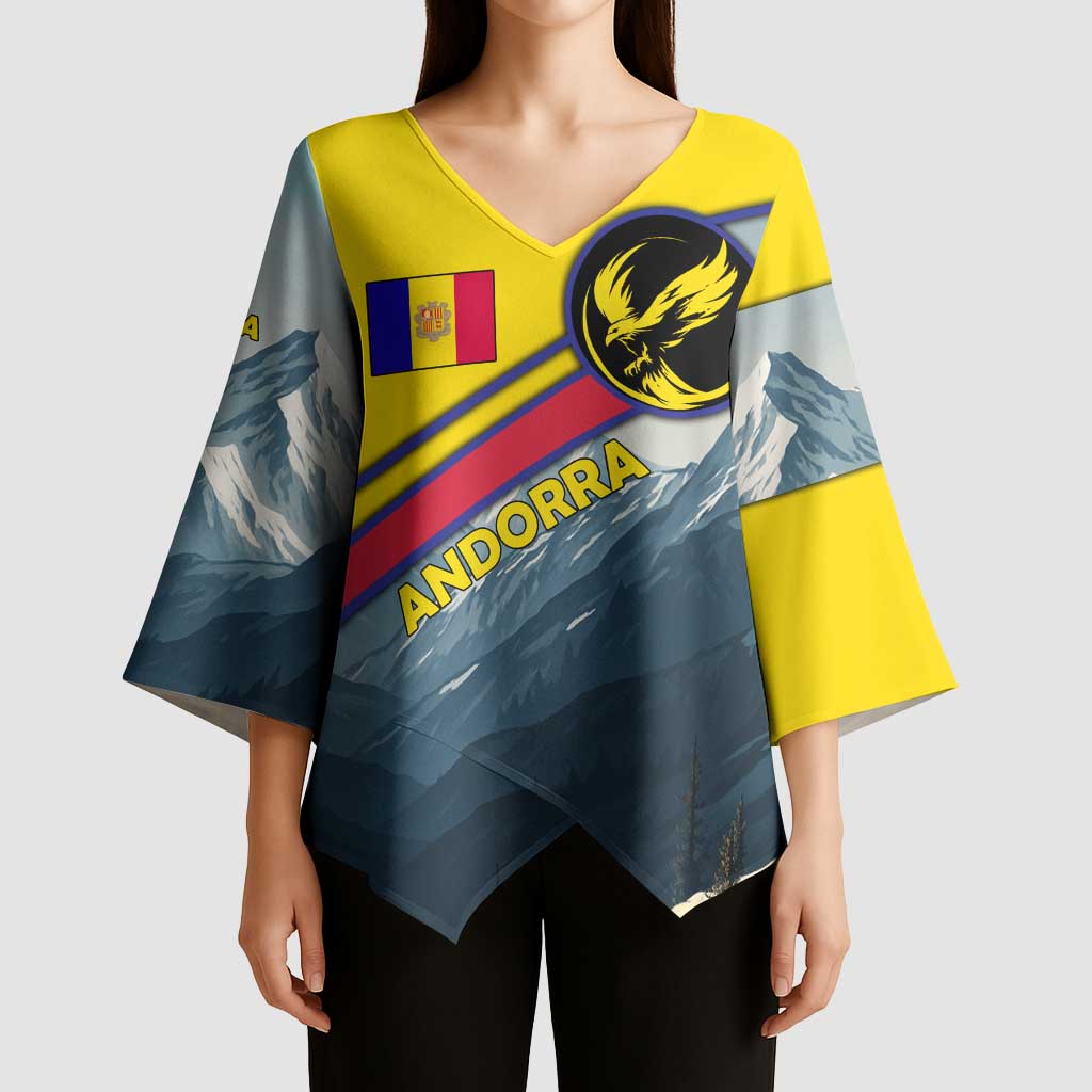 Andorra Kimono Sleeve Blouse with Mountain Ridge and Eagle Emblem Design - Wonder Print Shop