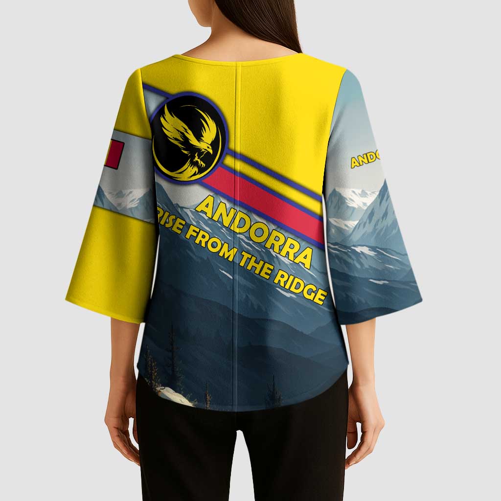Andorra Kimono Sleeve Blouse with Mountain Ridge and Eagle Emblem Design - Wonder Print Shop