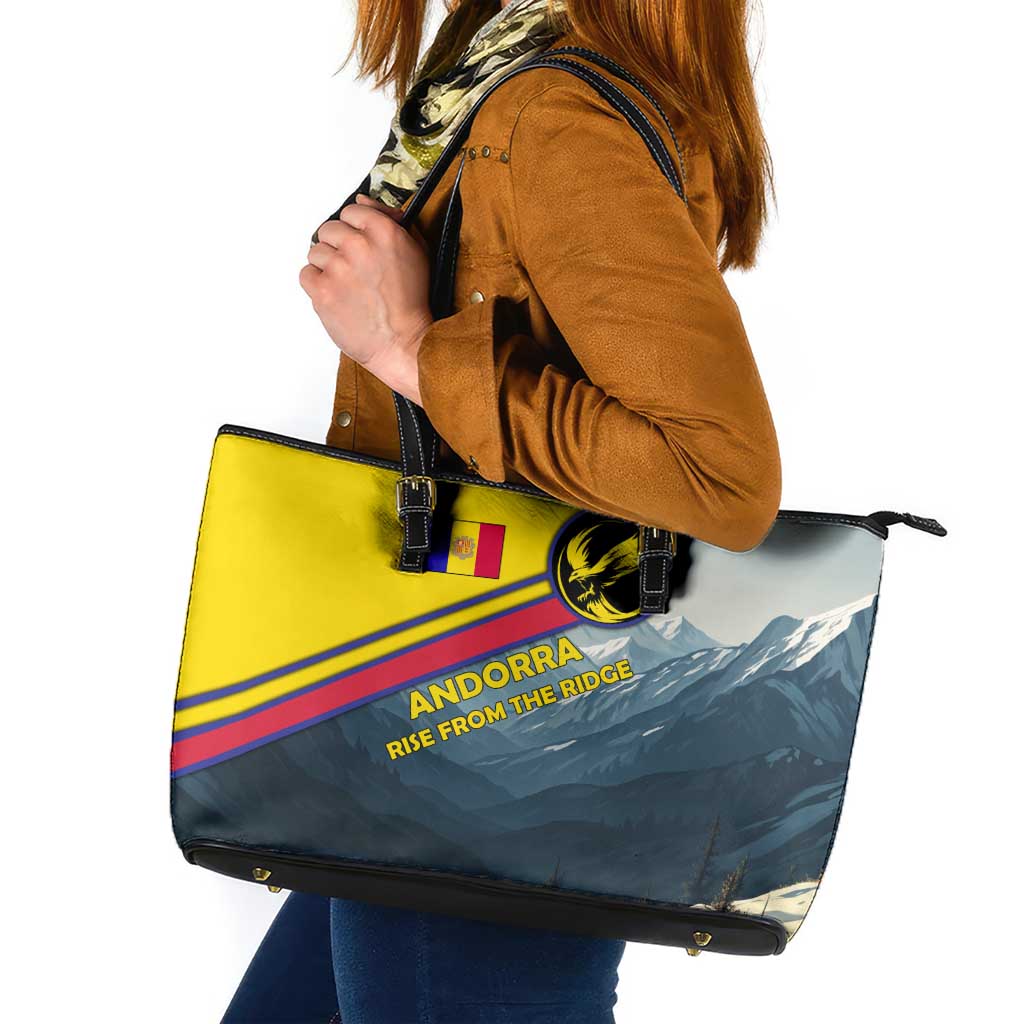 Andorra Leather Tote Bag with Mountain Ridge and Eagle Emblem Design - Wonder Print Shop
