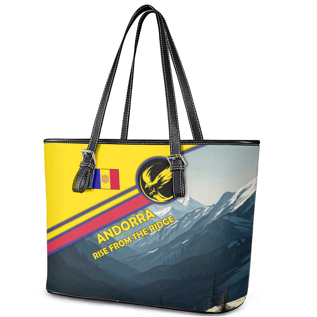 Andorra Leather Tote Bag with Mountain Ridge and Eagle Emblem Design - Wonder Print Shop