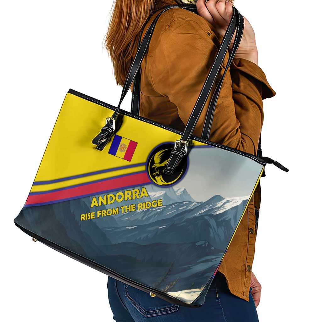 Andorra Leather Tote Bag with Mountain Ridge and Eagle Emblem Design - Wonder Print Shop