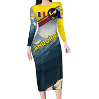 Andorra Long Sleeve Bodycon Dress with Mountain Ridge and Eagle Emblem Design - Wonder Print Shop