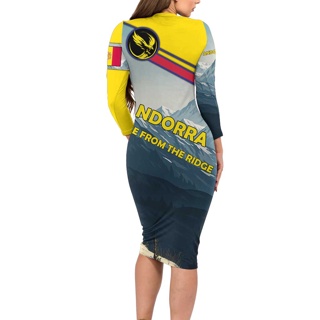 Andorra Long Sleeve Bodycon Dress with Mountain Ridge and Eagle Emblem Design - Wonder Print Shop