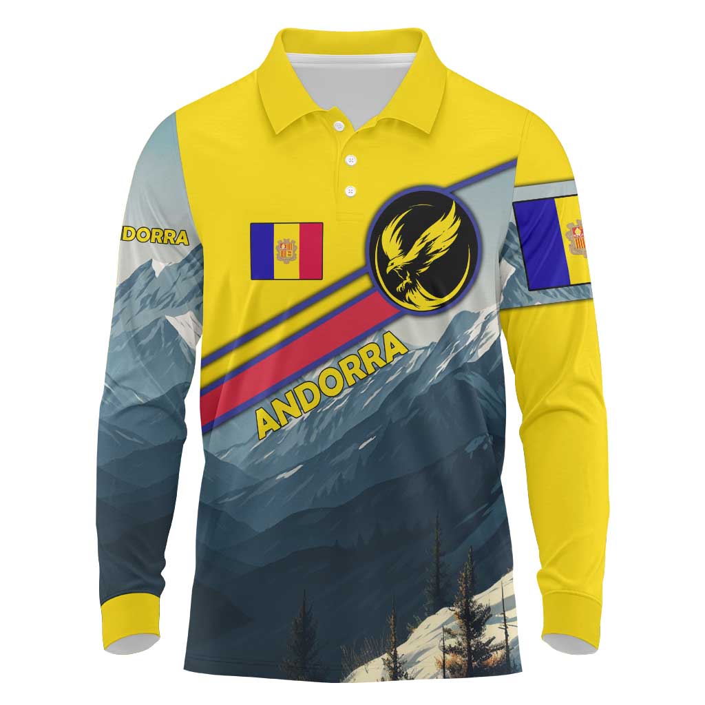 Andorra Long Sleeve Polo Shirt with Mountain Ridge and Eagle Emblem Design - Wonder Print Shop