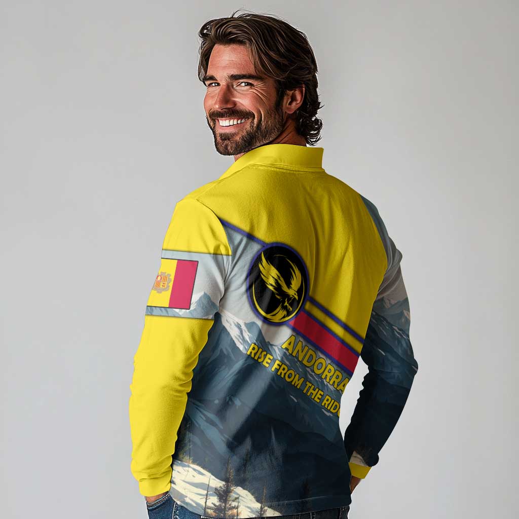 Andorra Long Sleeve Polo Shirt with Mountain Ridge and Eagle Emblem Design - Wonder Print Shop