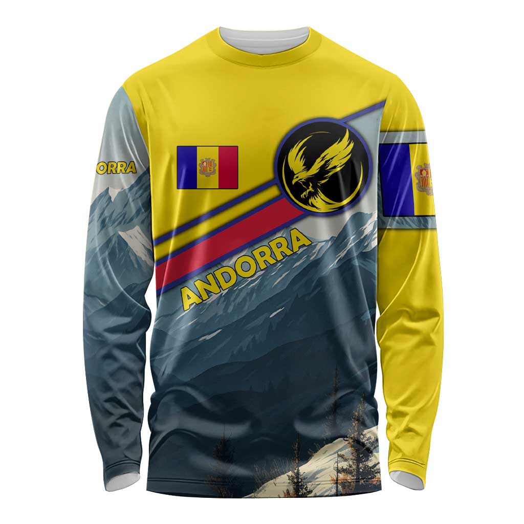 Andorra Long Sleeve Shirt with Mountain Ridge and Eagle Emblem Design - Wonder Print Shop