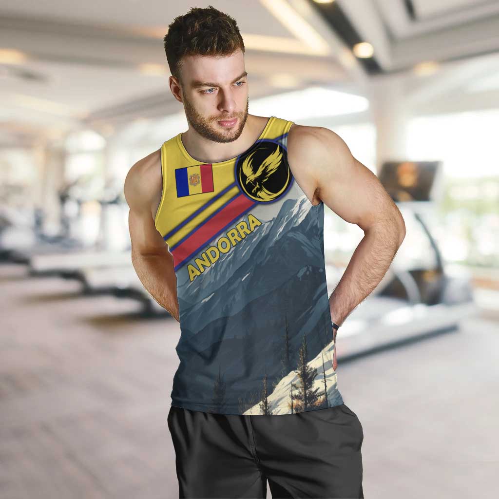 Andorra Men Tank Top with Mountain Ridge and Eagle Emblem Design - Wonder Print Shop
