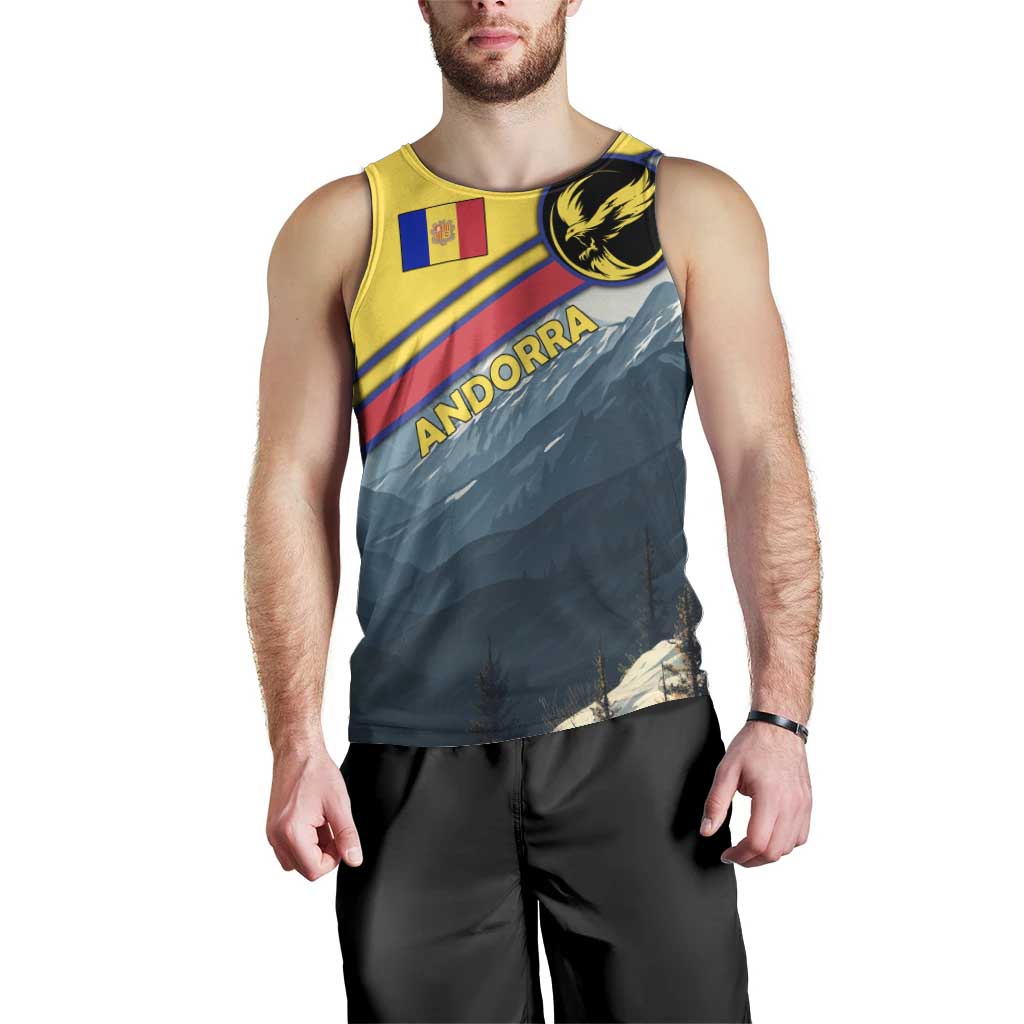 Andorra Men Tank Top with Mountain Ridge and Eagle Emblem Design - Wonder Print Shop