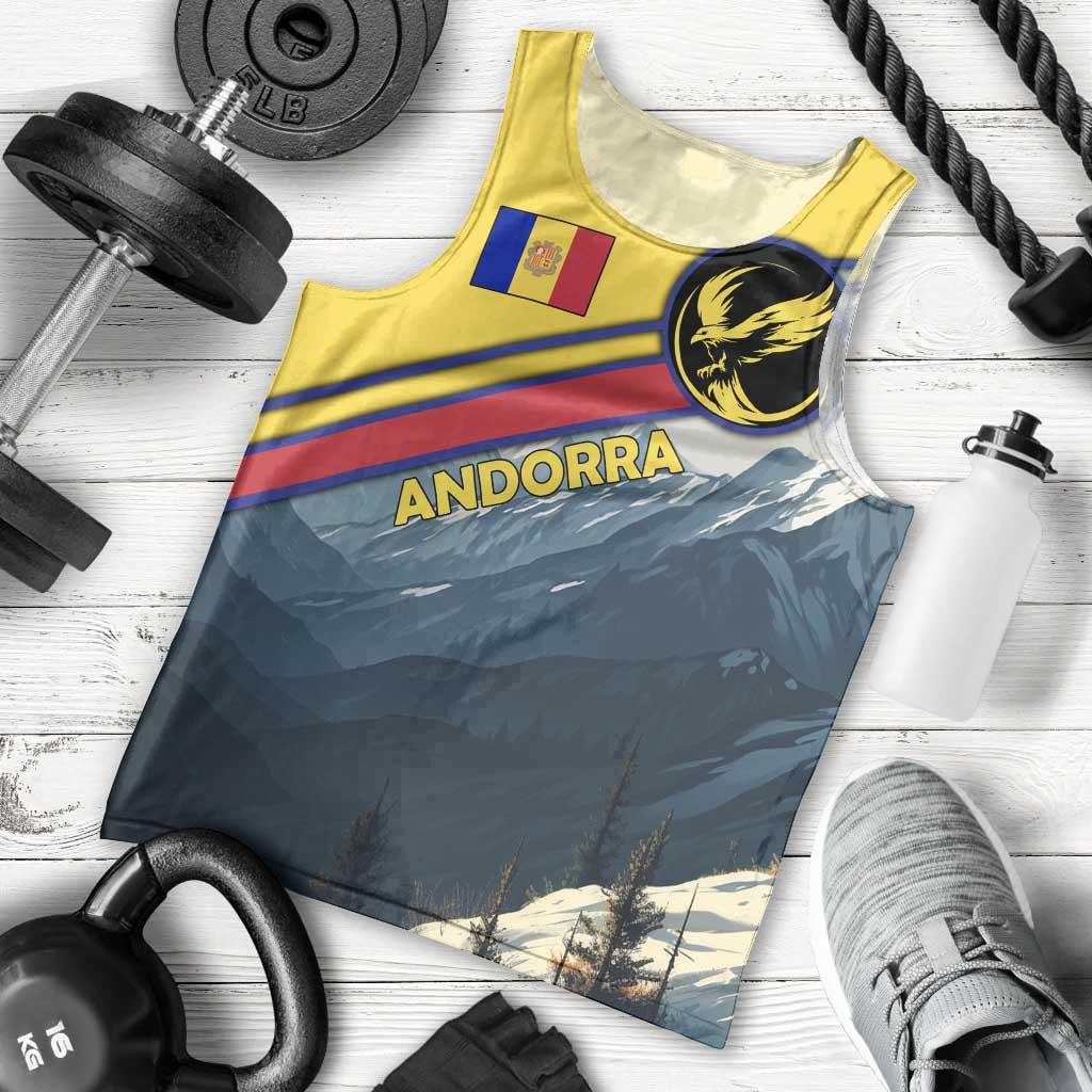 Andorra Men Tank Top with Mountain Ridge and Eagle Emblem Design - Wonder Print Shop