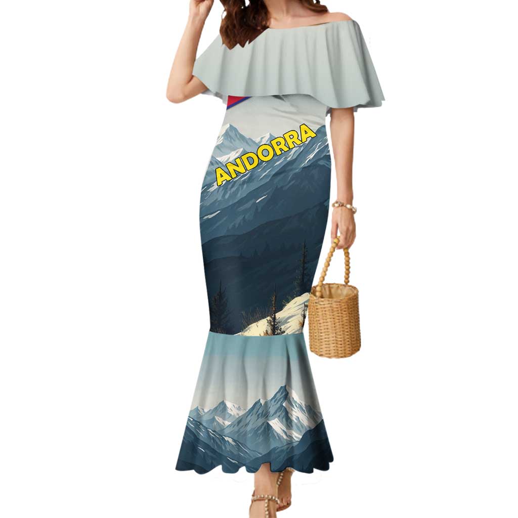 Andorra Mermaid Dress with Mountain Ridge and Eagle Emblem Design - Wonder Print Shop
