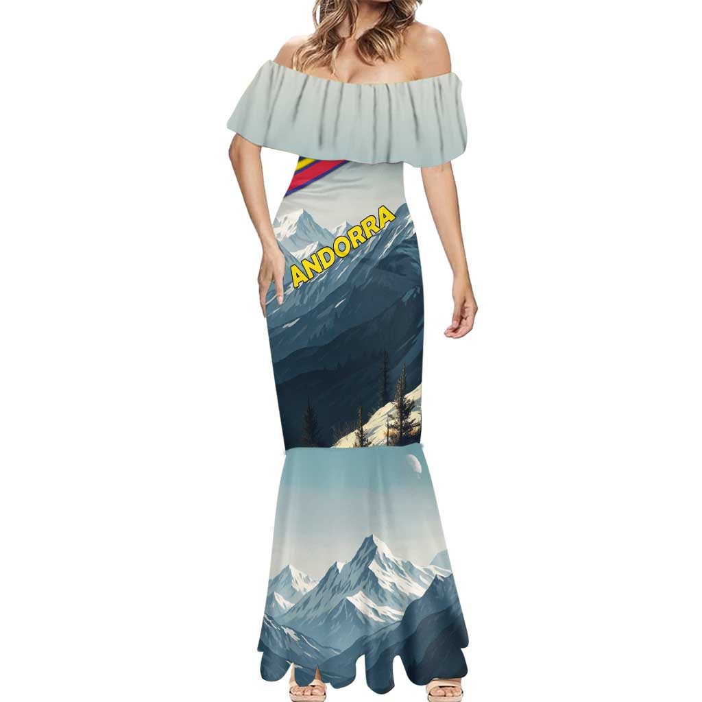 Andorra Mermaid Dress with Mountain Ridge and Eagle Emblem Design - Wonder Print Shop
