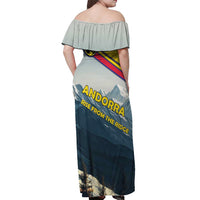 Andorra Off Shoulder Maxi Dress with Mountain Ridge and Eagle Emblem Design - Wonder Print Shop