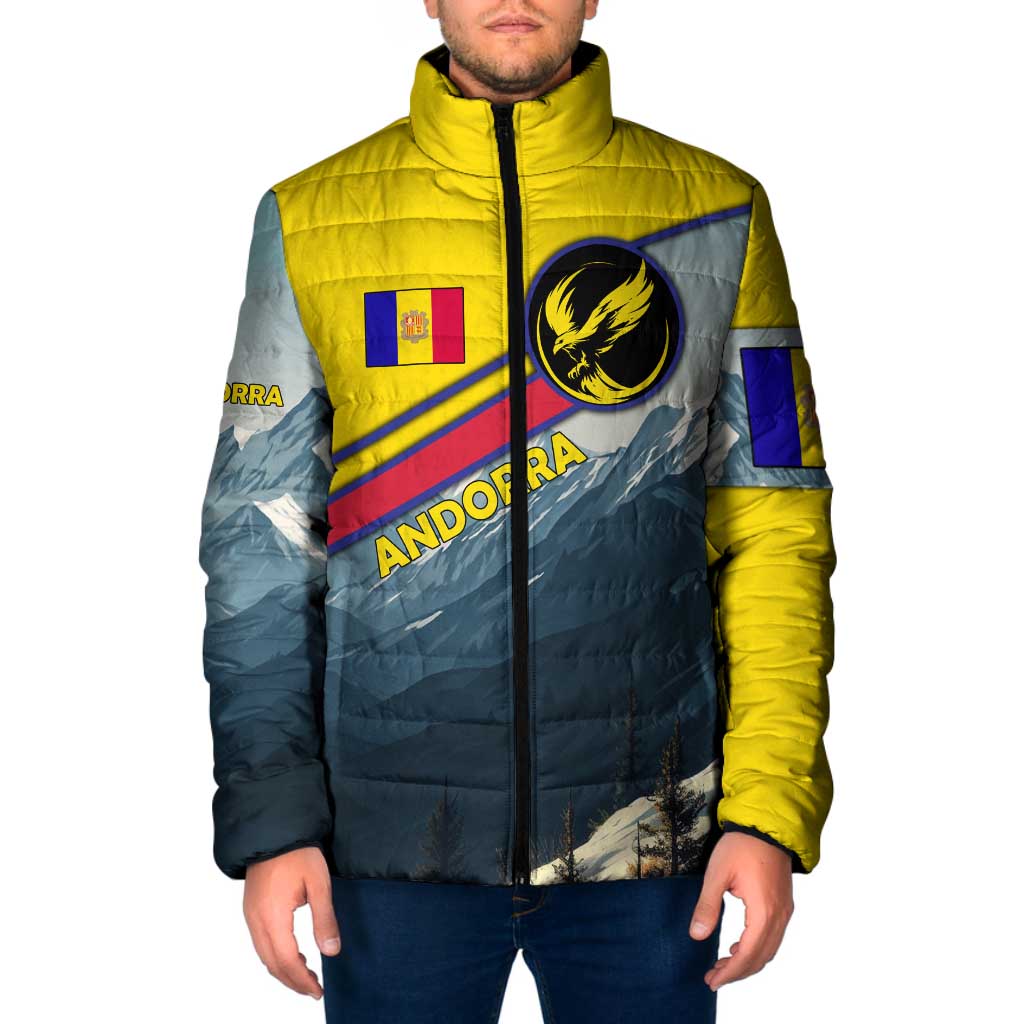 Andorra Padded Jacket with Mountain Ridge and Eagle Emblem Design - Wonder Print Shop