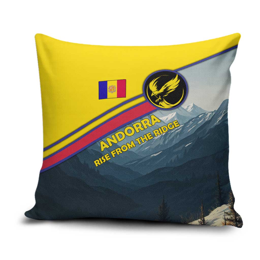 Andorra Pillow Cover with Mountain Ridge and Eagle Emblem Design - Wonder Print Shop