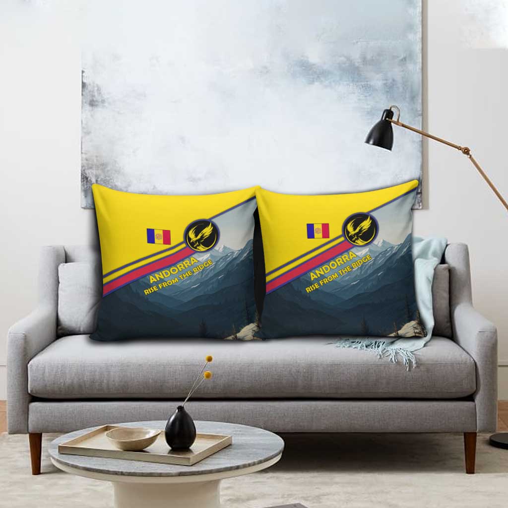 Andorra Pillow Cover with Mountain Ridge and Eagle Emblem Design - Wonder Print Shop