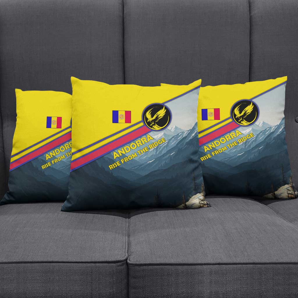 Andorra Pillow Cover with Mountain Ridge and Eagle Emblem Design - Wonder Print Shop