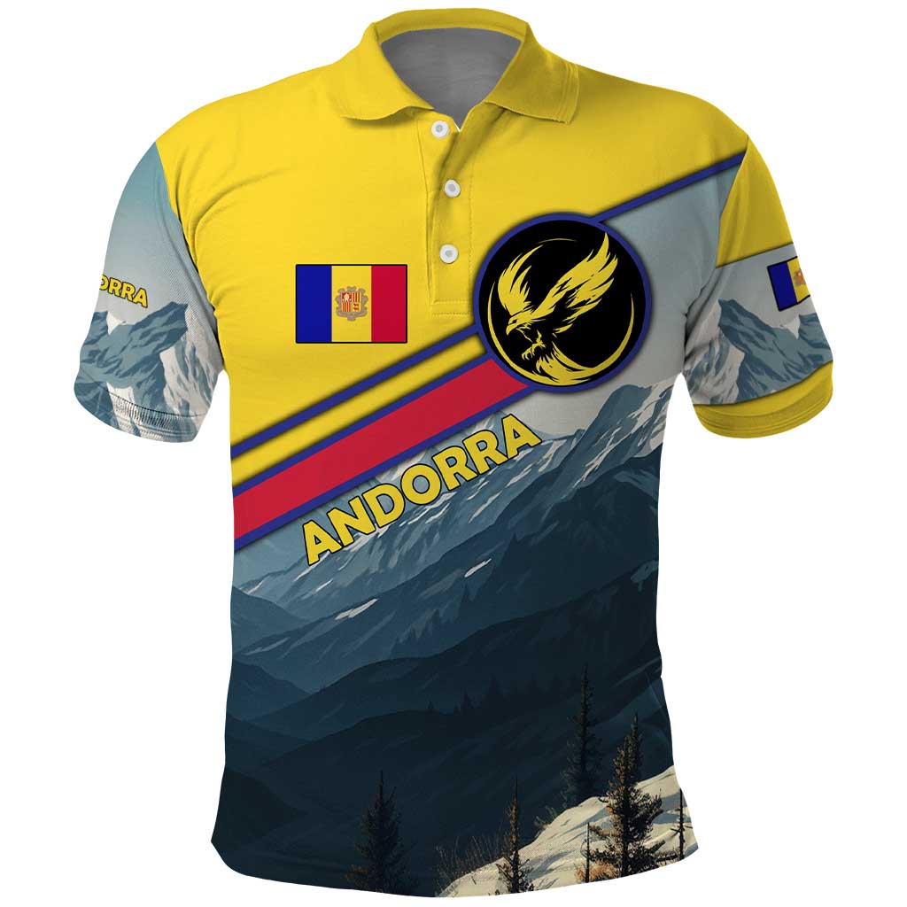 Andorra Polo Shirt with Mountain Ridge and Eagle Emblem Design - Wonder Print Shop