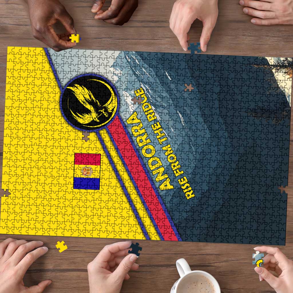 Andorra Puzzle with Mountain Ridge and Eagle Emblem Design - Wonder Print Shop
