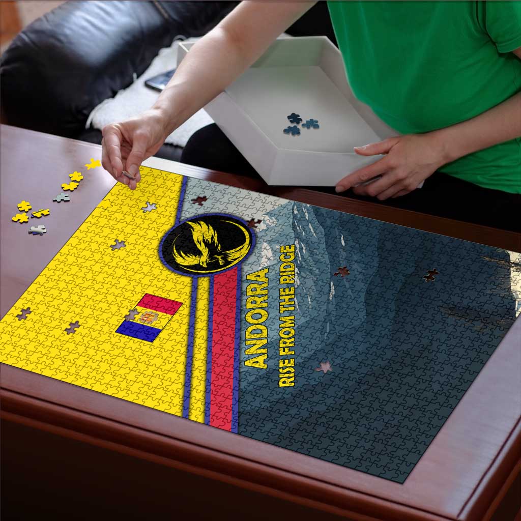 Andorra Puzzle with Mountain Ridge and Eagle Emblem Design - Wonder Print Shop