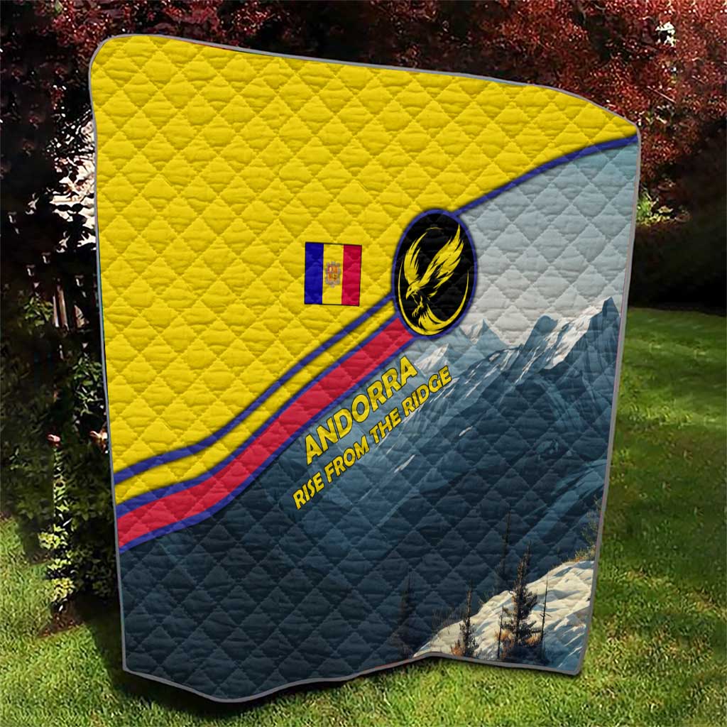 Andorra Quilt with Mountain Ridge and Eagle Emblem Design - Wonder Print Shop